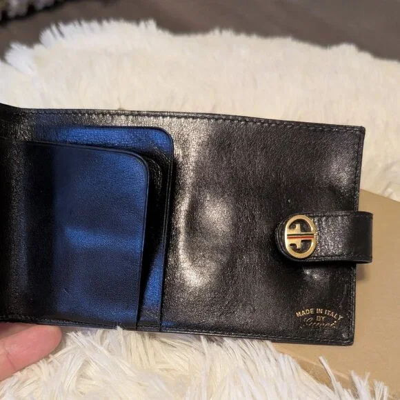 Gucci, Vintage Long Bifold Wallet, Black Leather with Iconic Stripe - Picture 12 of 16